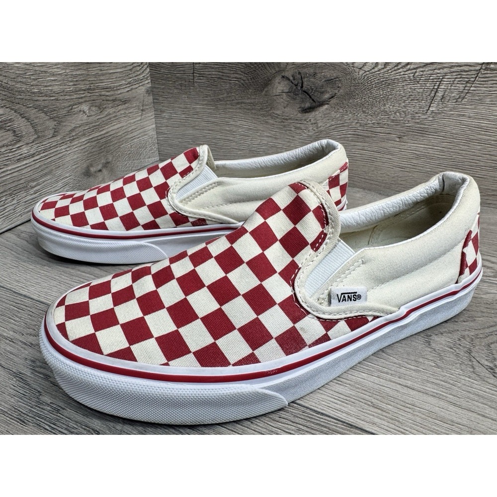 VANS Classic Slip-On Checkerboard Red & White Skate Shoes Mens 7.5 Womens 9 - Picture 8 of 10